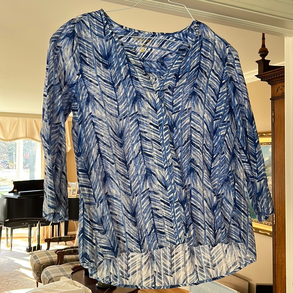 Lilly Pulitzer womens blue white long sleeved top sz S